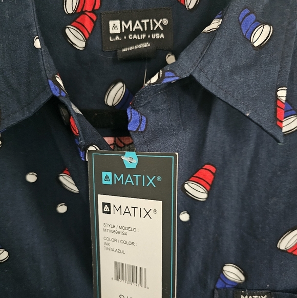 Matix Blue Casual Button Down Shirt with Playful Pattern - Picture 4 of 4